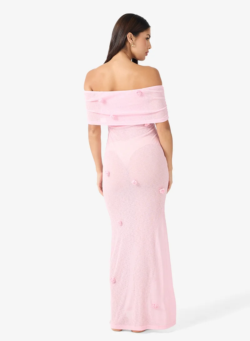 Ginger Off Shoulder Knitted Crochet Beach Dress